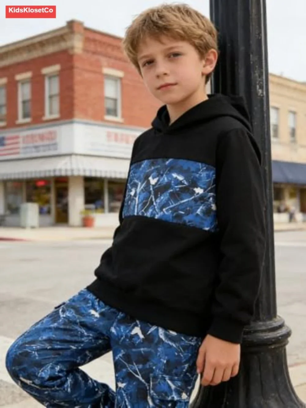 Boys Camo Hoodie & Cargo Pants Outfit Set 5-12Y Cotton Blend